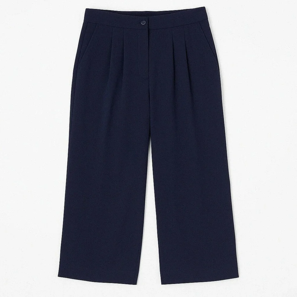 Maison Jules Pants Womens 10 Navy Blue Cropped Wide Leg Trousers High Waist NWT‎